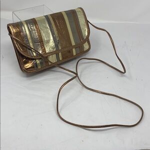 Carlos Falchi Gold Bronze Leather Crossbody Bag